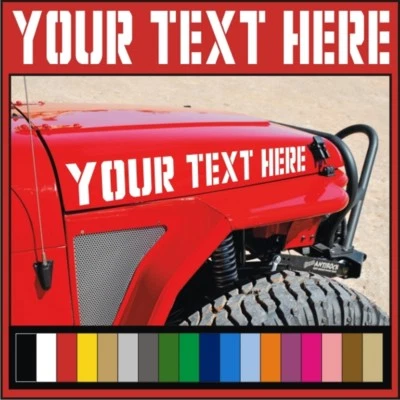 Custom Printed Your Text Hood Decals Stickers | Fits: Jeep JK JL JT TJ Wrangler — 第 1/4 张图片