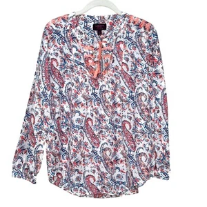 J. Crew Liberty Art Stoff Aaron Paisley Popover Top Größe 10 70 % Baumwolle 30 % Seide - Bild 1 von 7