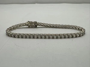 Korean 925 Sterling Silver Clear Round DQ CZ Ladies Tennis Bracelet Size 7" - Picture 1 of 4
