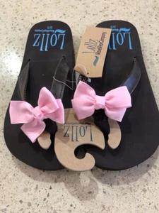 Kids Arch Support Flip Flop Sandals Brown with Pink Bows Limited Quantity - Picture 1 of 2