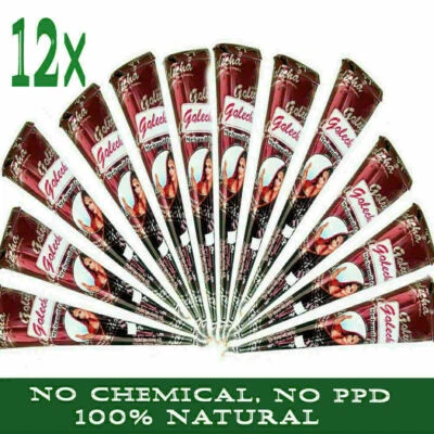 12x Henna Tattoo Natural Paste Kegel Rot Braun No Mix No PPD 300g Golecha