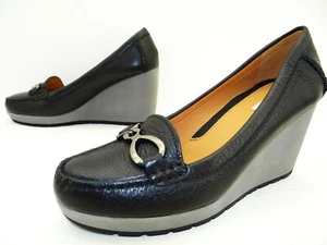 Zapatos de salón Geox Respira Dori tacón de cuña zapatillas de cuero 40 negros - Imagen 1 de 9