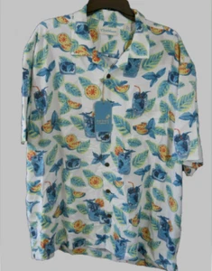 Caribbean Men Fruit Drink Print Camp Collar Short-Sleeve Woven Shirt, White, XL - Picture 1 of 2