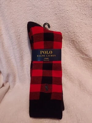 Calcetines de vestir de vacaciones a cuadros Polo Ralph Lauren 2 pares zapatos para hombre talla 6-12,5 rojo/gris Foto 1 de 4