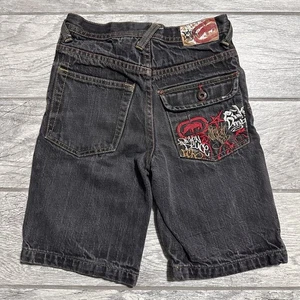 Pantalones Cortos Vintage Ecko Unltd Juveniles 6 Negros Bordados Calce Suelto Sueltos Y2K Años 90 - Imagen 1 de 4