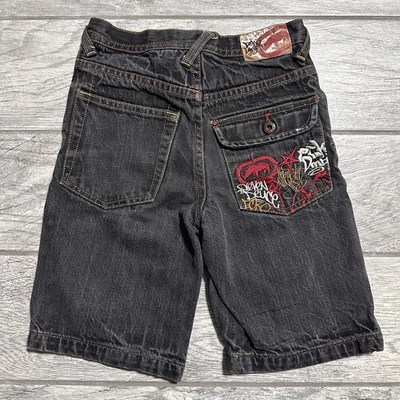 Pantalones Cortos Vintage Ecko Unltd Juveniles 6 Negros Bordados Calce Suelto Sueltos Y2K Años 90 Foto 1 de 4