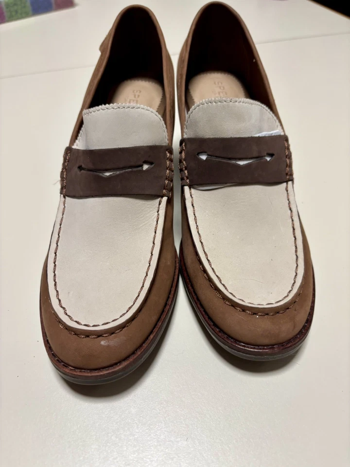 Sperry Women's Heeled Penny Loafer 2-tone in Brown/ White Size 7.5 - Image 1 of 4
