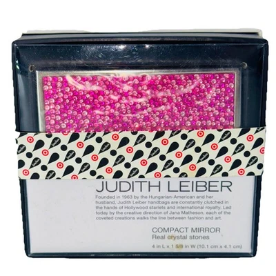 NUEVO Judith Lieber Target Neiman Marcus ROSA Cristal Real Compacto Espejo Maquillaje Foto 1 de 4