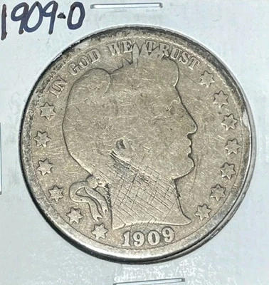 СЕРЕБРЯНАЯ МОНЕТА НОМИНАЛОМ 50 ЦЕНТОВ 1909 O С ИЗОБРАЖЕНИЕМ ЦИРЮЛЬНИКА ~КРАСИВАЯ СТАРАЯ МОНЕТА ~ 90% СЕРЕБРА - Изображение 1 из 2