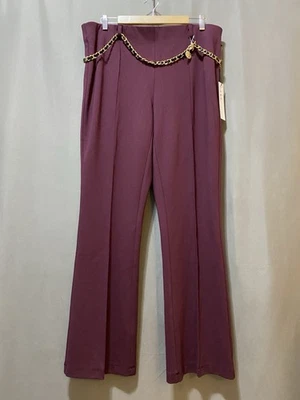 Nuevo con etiquetas Nicole Miller Mujeres Cinturón Cadena Tiro Medio Tejido Bootcut Pantalones Talla XL Borgoña Foto 1 de 4