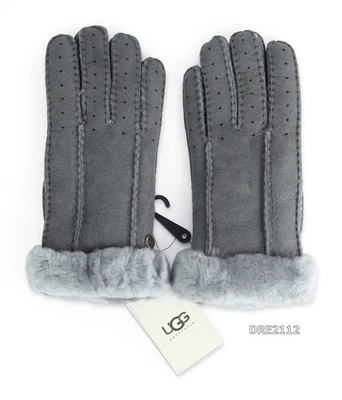 UGG Classic Perforated Glove Grey Suede Fur Gloves Womens Size Medium M *NWT* - Image 1 of 2