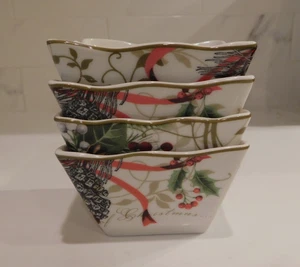 (4) 222 Fifth Holiday Wishes Appetizer Bowls 4.25 inches square - Picture 1 of 7