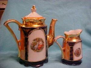 STUNNING Antique Porcelain Tea Pot And Creamer SIGNED MADE IN GERMANY GOLD TRIM - Picture 1 of 9