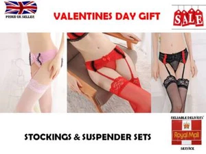 Medias y tirantes de San Valentín Sexy Medias Hold Ups Encaje Medias - Imagen 1 de 6