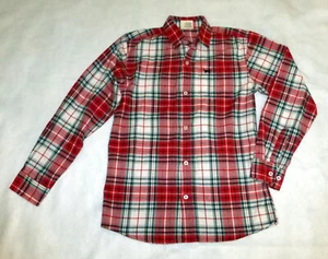 CUTE Boy's Jack Thomas Red Gray White Black Striped Plaid Button Down Shirt Sz L - Picture 1 of 5