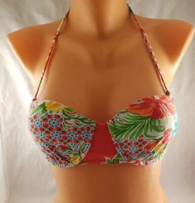 NWOT Bikini Lab Hot & Cold Underwire Bandeau Bikini Top Sz S Red Orange Floral - Image 1 of 4
