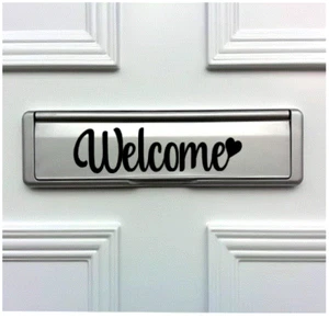 WELCOME DOOR LETTER BOX VINYL FRONT DOOR DECAL STICKER LABEL X1 SELF ADHESIVE - Picture 1 of 2