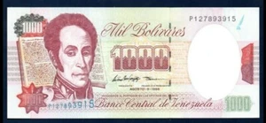 Billete Venezuela AU 1000 Bs agosto 1998 P-76d (envío bajo) - Imagen 1 de 2