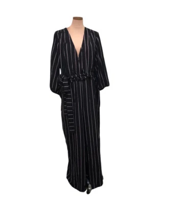 NWT Lane Bryant Wide Leg Jumpsuit Size 26 Black Striped - Image 1 of 4