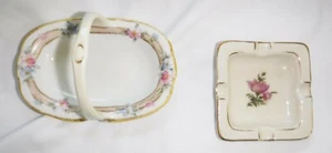 1 Nippon Painted Porcelain Floral Basket with Gold Trim 1 German Ashtray Floral  - Picture 1 of 6