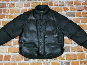 SCHOTT Bros USA Ny Winter Leather down Jacket Vest Black Size:44/ M Like New - Picture 1 of 10