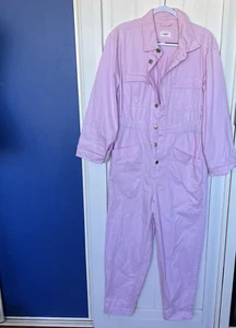 Ceres Pink Twill One Piece Overalls Dungarees Pitsuit Sz S Pockets Elastic Waist - Picture 1 of 8