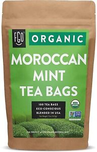 Organic Moroccan Mint Green Peppermint Honey Raw Tea Bags 100 Count Morocco FGO