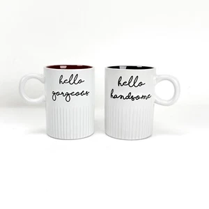 Sheffield Home Set of Two Ceramic Mugs Hello Handsome/Gorgeous Retro Farmhouse - Picture 1 of 9