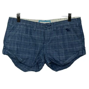 Abercrombie & Fitch Blue White Cotton Plaid Embroider Logo Casual Shorts Size 16 - Imagen 1 de 8