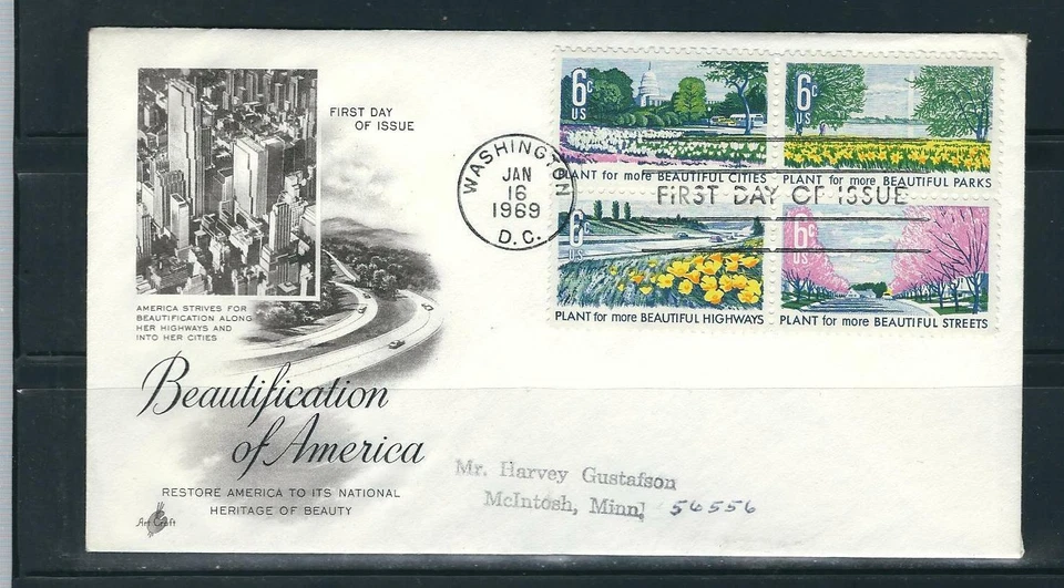 US SC # 1386a Beautifucation Of America FDC . Artcraft Cachet - Image 1 of 1