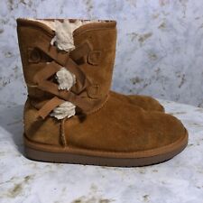 Koolaburra by UGG Youth Girls Sz 4 Shoes Brown Suede Shear Lined Comfort Boots