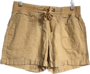 James Per Se Shorts Womens Med Mustard Yellow/Gold Mid Rise Linen Blend Cuffed - Picture 1 of 6