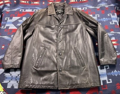 Eddie Bauer Men's Brown Distressed Leather Button Up Jacket Thinsulate Lined L - Image 1 of 4