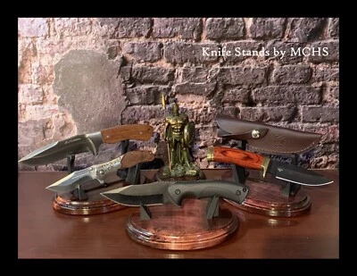 Suporte de exibição de faca simples ou dupla -5" x 7" base de madeira com 2 opções de acabamento. - Imagem 1 de 4