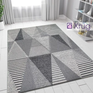 Grey Cotton Rug Large Small XL Geometric Washable Woven Carpet Living Room Mat - Picture 1 of 68