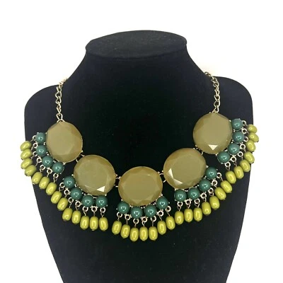 Collar Babero Roberta Chiarella Verde Declaración Tono Dorado Cuentas Audaz Joyería Foto 1 de 4