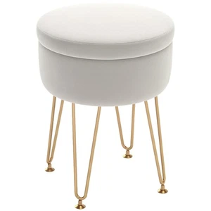 HOMCOM 5L Velvet Footstool with Removable Lid for Bedroom, Cream White - Picture 1 of 11