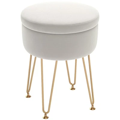 HOMCOM 5L Velvet Footstool with Removable Lid for Bedroom, Cream White - Image 1 of 4