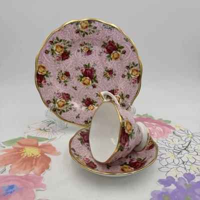 ROYAL  ALBERT Old Country Roses Dusky Pink Lace 3PC SET CUP*SAUCER*DESSERT PLATE - Image 1 of 4