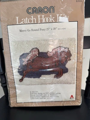 NEW VTG '79 Caron Latch Hook Kit - Merry Go Round Pony 27" X 20" Rug Size  - Image 1 of 4