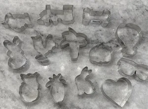 Lot of 13 Metal Aluminum Cookie Cutters Dog Train Palm Tree Pikachu Rooster - Picture 1 of 5