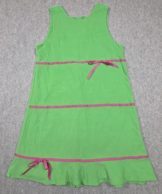Funtasia Too Green Corduroy Sleeveless Dress Pink Ribbon Accents - Image 1 of 4