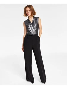 TOMMY HILFIGER Womens Black Belted Sleeveless Straight leg Jumpsuit 10 - Picture 1 of 9