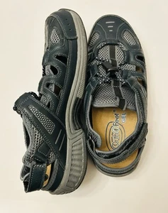 Orthofeet Men’s Sz 10 Leather Sandals Great Condition Black Gray Hiking - Bild 1 von 4