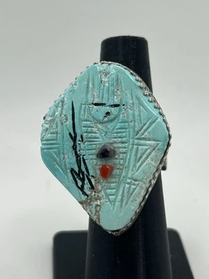 Zuni Corn Maiden Fetish 戒指 - Gloria Chattin - 雕刻可调节 尺寸 6-ish R116 — 第 1/4 张图片