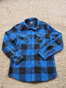 O'Neill Shirt Mens Large Blue Black Buffalo Plaid Snap Button Flannel Fleece - Picture 1 of 13
