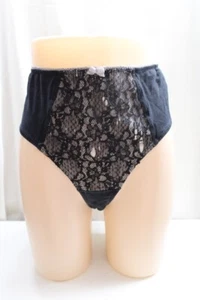 Vintage M.Monroe Style 2XL Sissy Sexy Black Cotton Lace Bow High Waist Briefs - Picture 1 of 10