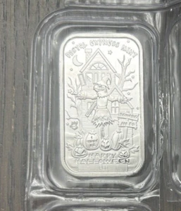 2022 PEM Halloween Art Barren 1 Oz .999 Silber Vogelscheuche T-Rex Postal Express Mint - Bild 1 von 2
