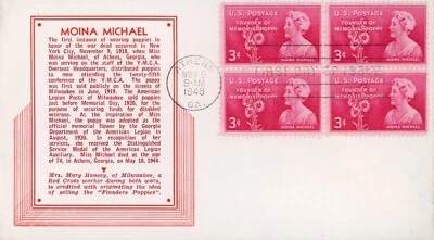 美国 977 FDC Moina Michael 纪念罂粟 Von Ohlen — 第 1/2 张图片