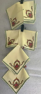 Dinner napkins cross stitch Basket & green edge set 6 10.5"x10.5" - Picture 1 of 13